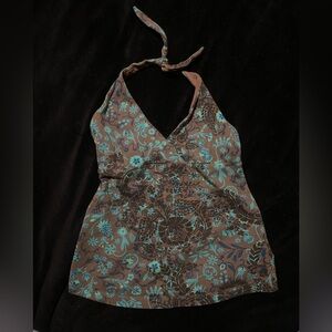 Patagonia Brown and Blue Floral halter top